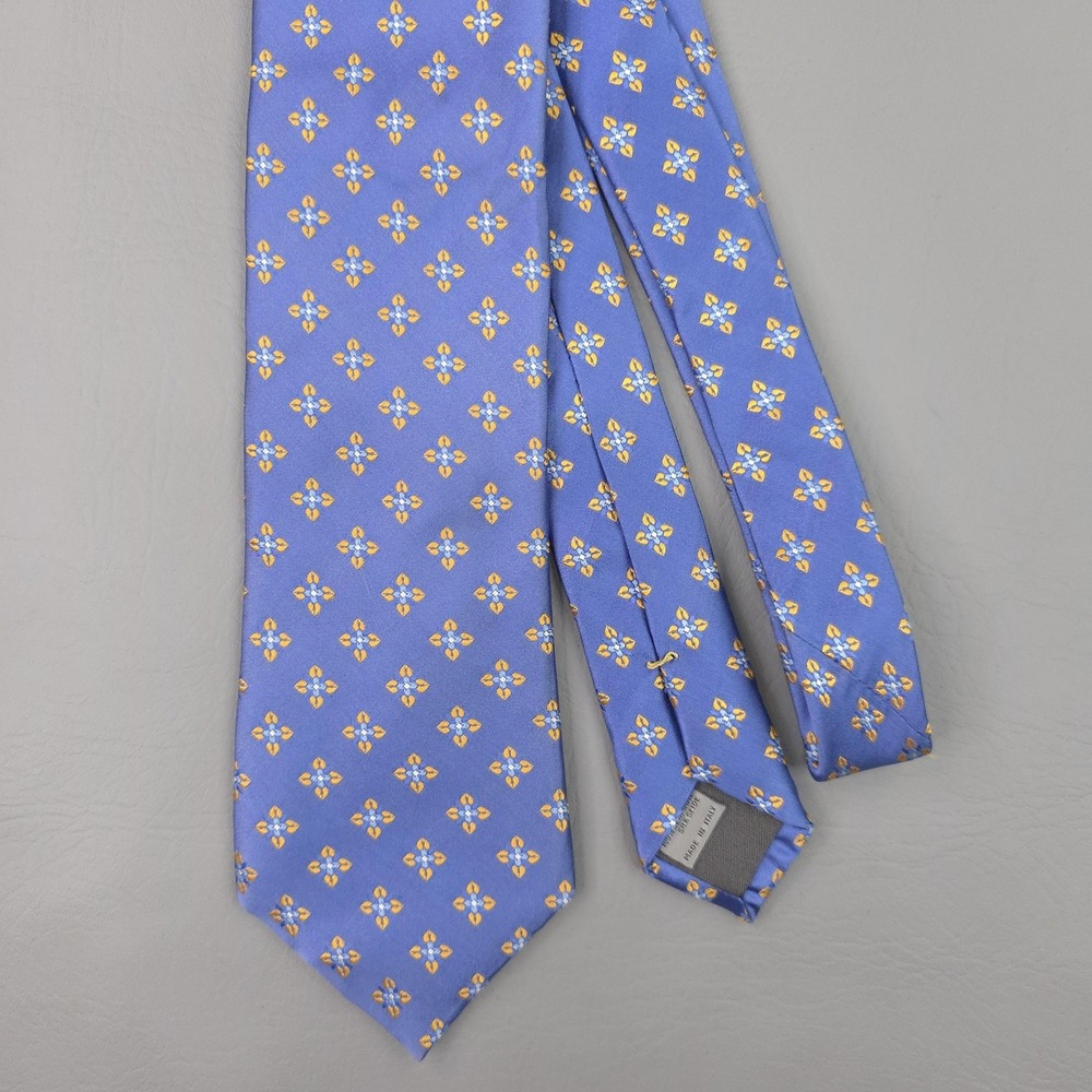Canali Tie Mens One Size Blue Silk Geometric Floral Woven Made Italy Necktie